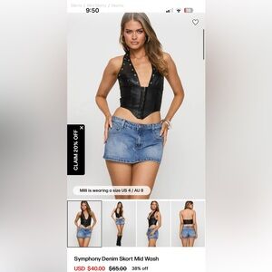 Princess Polly Black Faux Leather Halter Corset Top with Denim Skort